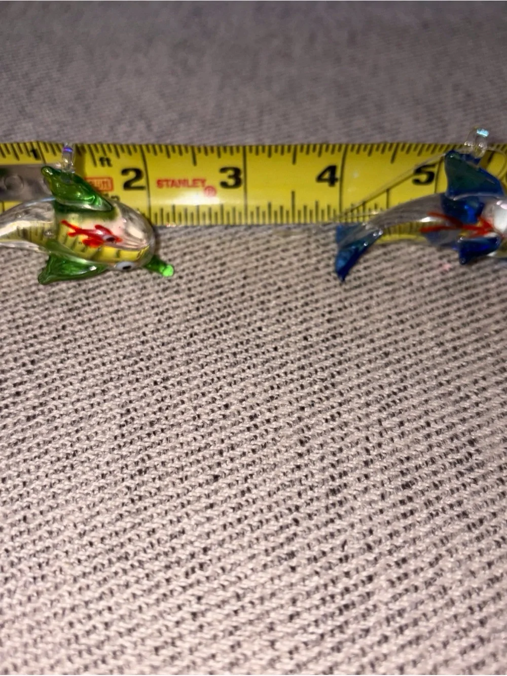 Glass Dolphin Ornament - Green and Blue Decorative Fish set of 2